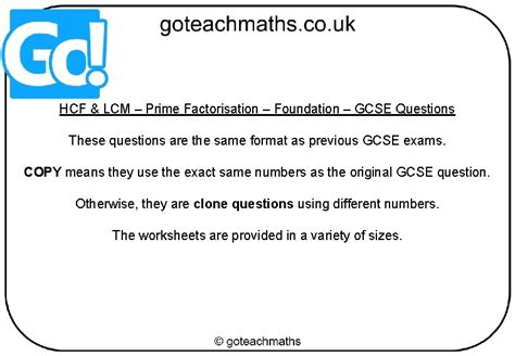 Hcf Lcm Prime Factorisation Foundation Gcse Questions These