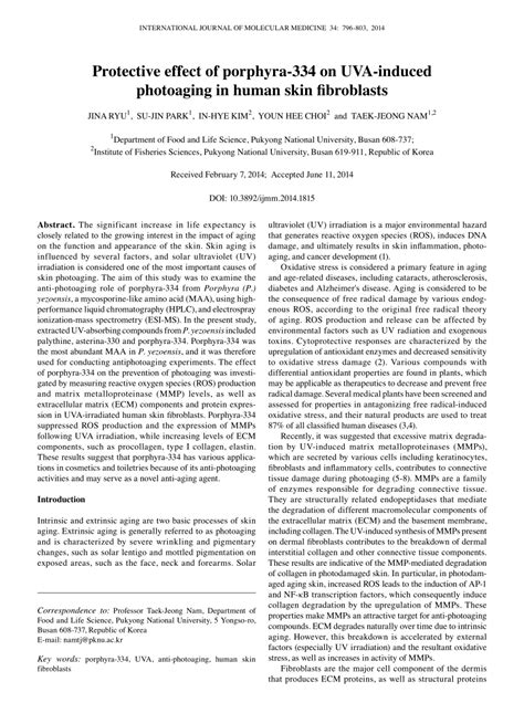 (PDF) Protective effect of porphyra-334 on UVA-induced photoaging in human skin fibroblasts