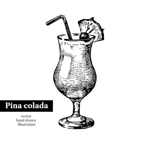 Boceto dibujado a mano cóctel piña colada vintage objeto aislado