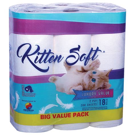 Kitten Soft 18 Pack 2ply Toilet Rolls Universal Tissue Paper