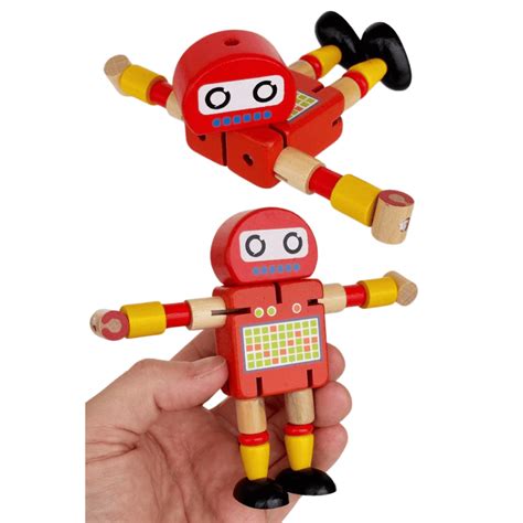 Robot Wooden Posable Orange Otto Wood Puppet Mini