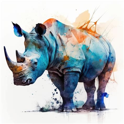 Premium Ai Image Watercolor Rhino Creative Illustration Digital Art