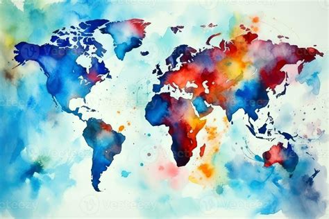 World Map Continents With Bright Watercolor 23373019 Stock Photo At