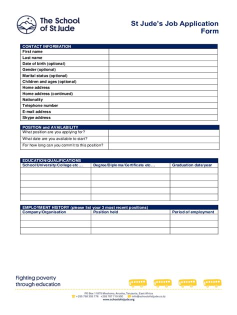 Fillable Online St Jude S Job Application Form Pdf Free Download Fax Email Print Pdffiller