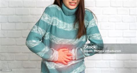 Woman Sick Unhappy Holding Belly Stomach With Suffering From Stomach ...