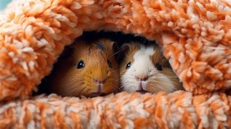 Premium Ai Image A Pair Of Cuddly Guinea Pigs Snuggled Up In A Cozy I