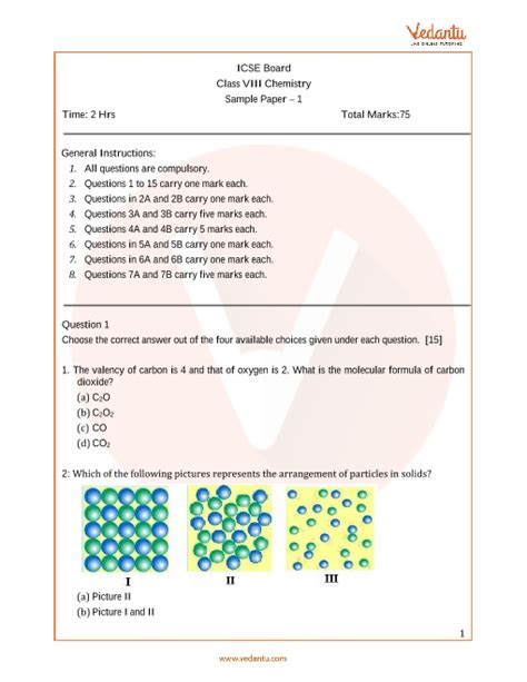 Icse Class 8 Chemistry Sample Question Paper