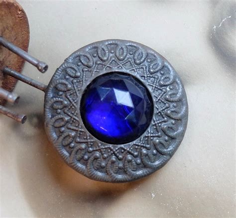 Vintage Large Jewel Or Gay Nineties Button Blue Rhinestone Etsy
