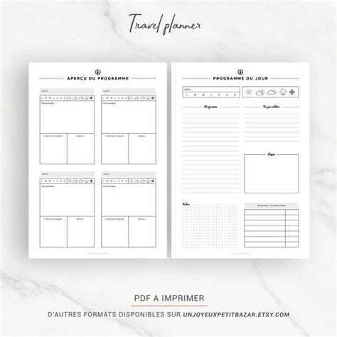 Planner Voyage Imprimer Pour Organiser Les S Jours Et Les Plannings