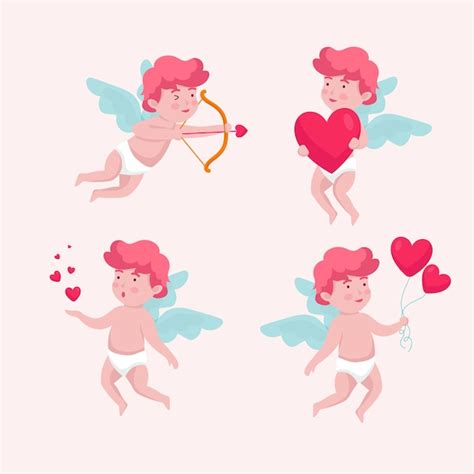 Colección de personajes de cupido de diseño plano Vector Gratis