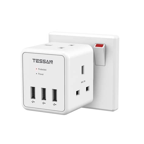 Buy Double Plug Adaptor Uk Tessan Surge Protected 2 Way Plug Adapter