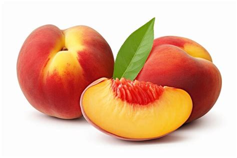 Premium Photo Fresh Peach Fruits In Whole And Cut Half Isolated On