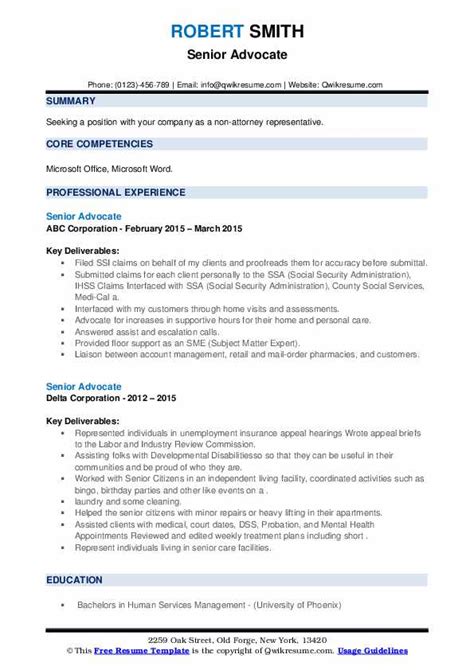 Senior Advocate Resume Samples Qwikresume