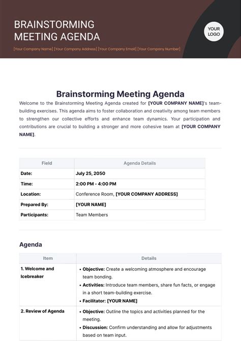 Free Brainstorming Meeting Agenda Template Edit Online And Download