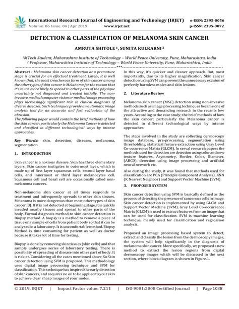 IRJET Detection Classification Of Melanoma Skin Cancer