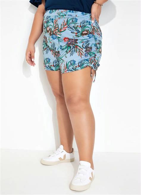 Short Floral Azul Amarra O Plus Size Marguerite