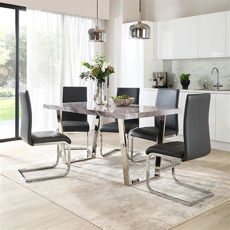 Milento Dining Table Perth Chairs Grey Marble Effect Chrome