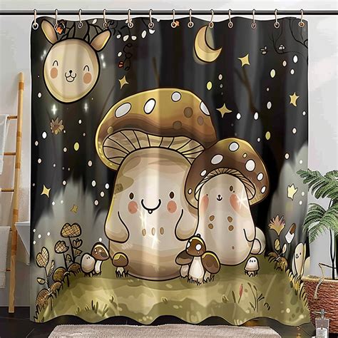 Whimsical Nighttime Mushroom Bunny Shower Curtain Transform Your