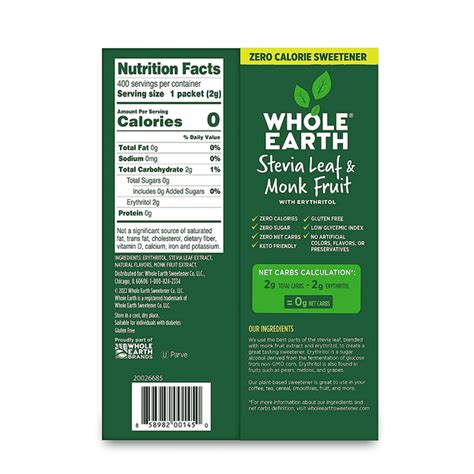 Whole Earth Sweetener Co Sweetener Stevia Leaf Monk Fruit 400 Each