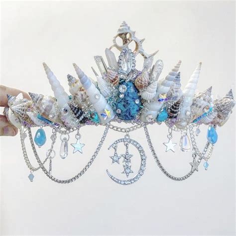 The Blue Marble Stars And Moon Mermaid Crown Headdress Etsy In 2021