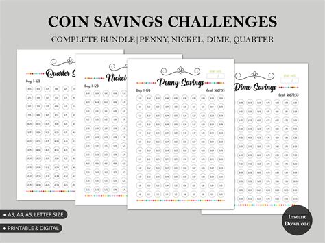 365 Days Penny Nickel Dime Quarter Savings Challenge Bundle Etsy