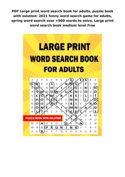 Pdf Large Print Word Search Book For Adults Puzzle Book With Solution