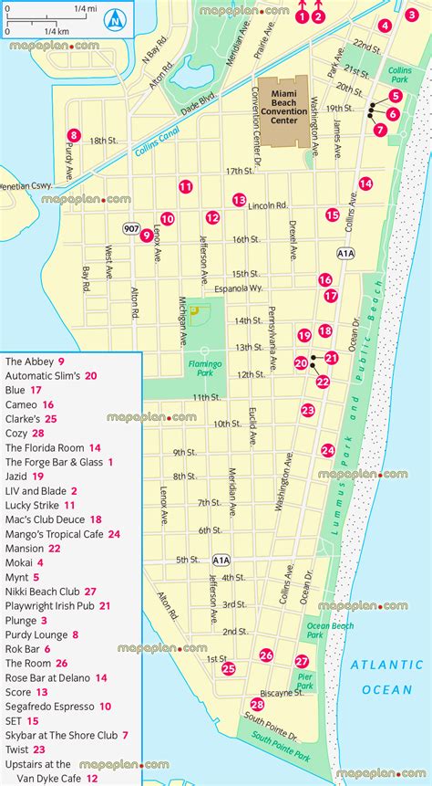 Miami Top Tourist Attractions Map South Beach Nightlife Guide Showing