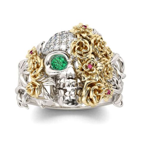 Jeulia Cadeau Halloween Bague Tête de Mort Florale Bicolore en Argent