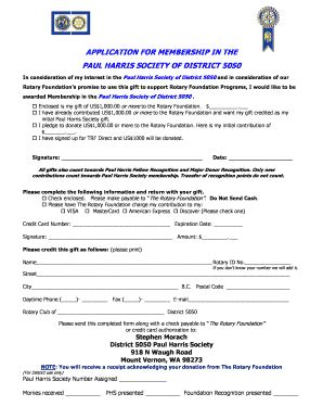 Fillable Online Application For Membership In The Paul Harris Society