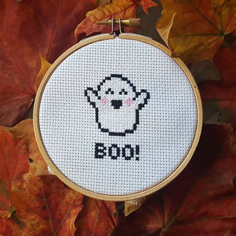 Adorable Ghost Cross Stitch Pattern For Your Halloween Crafts