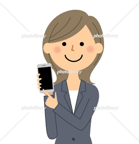 スマートフォンを手に持ち人差し指をたてるスーツ姿の女性 イラスト素材 6679456 フォトライブラリー Photolibrary