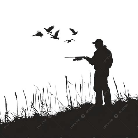 Hunting Silhouette Hunter With Shotgun And Ducks Hunting Silhouette