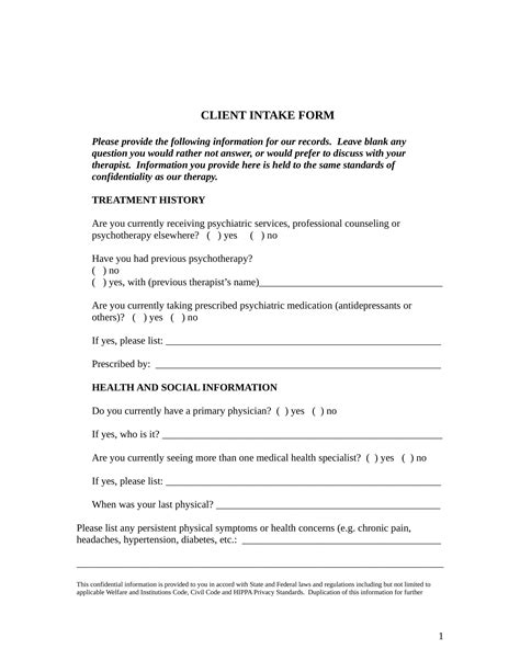 Mental Health Intake Template