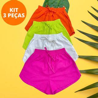 Kit 3 Shorts Tactel Feminino Promoção Short para Praia Academia Clube