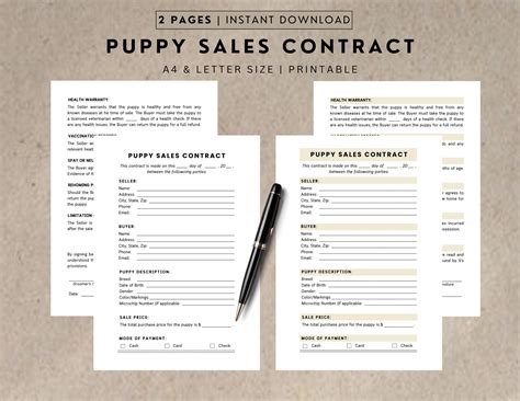 Puppy Sales Contract Printable Puppy Sale Contract Editable Puppy