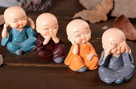 Buy GENIELAND Set Of 4 Pc Laughing Monks Statue Car Showpiece Figurines