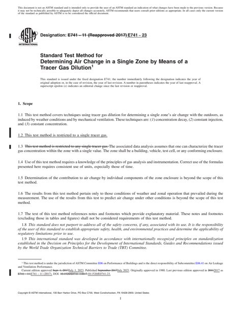 ASTM E741 23 Standard Test Method For Determining Air Change In A