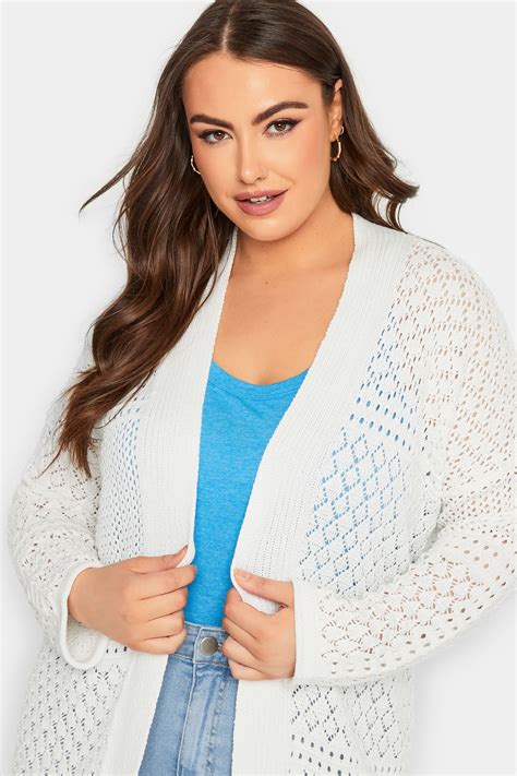 Yours Plus Size White Pointelle Longline Cardigan Yours Clothing