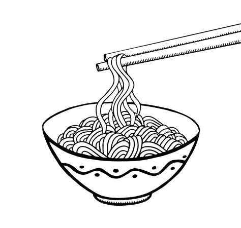 Premium Vector Doodle Noodle At Bowl And Chopstick Hand Drawing