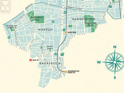 Hackney (London borough) retro map giclee print – Mike Hall Maps ...