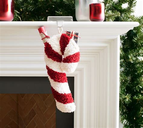 Cozy Teddy Candy Cane Shaped Stocking Pottery Barn