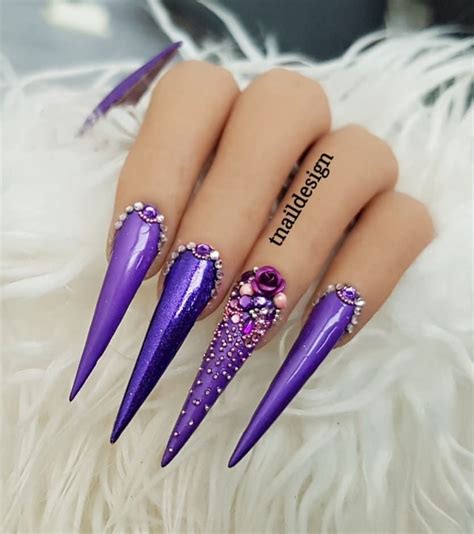 Tnaildesign On Instagram “purple💜💜…” Purple Stiletto Nails Plum Nails