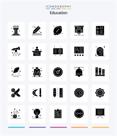 paquete de iconos negros sólidos de 25 glifos de educación creativa