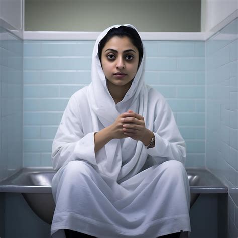 Premium AI Image Pakistani Woman In White Bathrobe Sitting