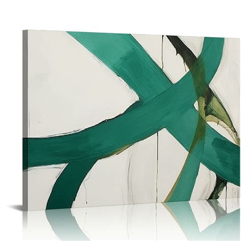 Comio Abstract Gold Framed Green Line Canvas Prints Wall Art Modern