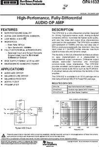 OPA1632 Datasheet Fully Differential I O Audio Amplifier