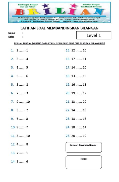 Soal Membandingkan Bilangan Kelas 1 Dengan Mewarnai Lembar 6 Dan 7 Riset