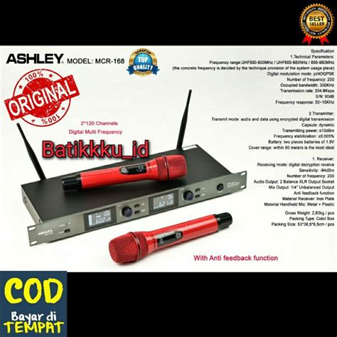 Jual Mic Wireless Ashley Mcr Mcr Original With Anti Feedback