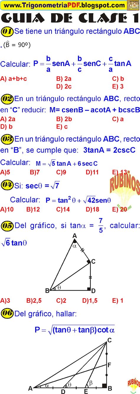 Razones Trigonometricas De Angulos Agudos Ejercicios Resueltos Pdf