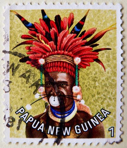 Great Stamp Papua New Guinea 1T Man With Fascinator Headp Flickr